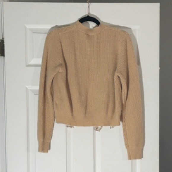 Women's So Me Beige Ribbed Sweater with Plaid Bows M - Picture 6 of 6